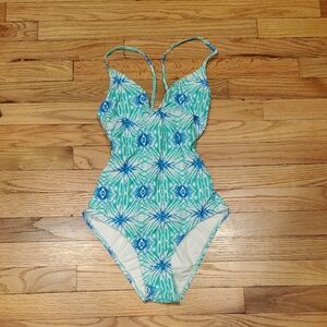 Womens Swimwear in Blue and Green Pattern
